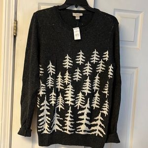 LOFT - Black and Off White Tree Sweater size L